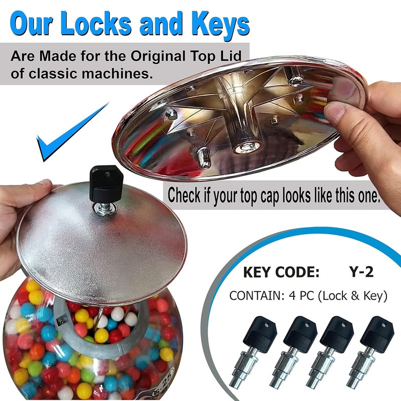 ACKSTAR Store Locks & Keys Classic Gumball Machine - Vending Machines Top Lid Tubular Key Lock for Capsule, Candy, Gumball Vending Machine. Gumball Machine Lock and Key 1/4" Thread (4pc - Key Y2) - Image 2
